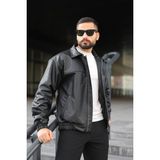 Baselco Oversize Erkek Deri Ceket Slim Fit Siyah Suni Deri Polo Yaka Tasarımıyla Şık