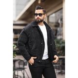 Baselco Oversize Kadife Ceket Erkek Suni Deri Slim Fit Polo Yaka Modern Tasarım - Siyah
