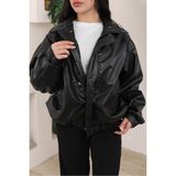 Baselco Oversize Vintage Bomber Deri Ceket Erkek Slim Fit Suni Deri Rahat Kullanım - XL - Siyah