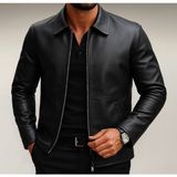 Baselco Premium Slim Fit Fermuarlı Basic Deri Ceket Erkek Suni Deri Konforlu Tasarım XL - Siyah