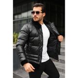 Baselco Siyah Düğme Detaylı Deri Şişme Mont 2XL Erkek Kalın Biker Modeli