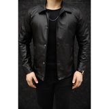 Baselco Siyah Erkek Slim Fit Fermuarlı Ceket Suni Deri Malzeme ile Modern Tasarım