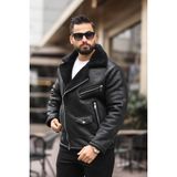 Baselco Siyah Nubuk Içi Kürklü Erkek Biker Mont Kalın ve Fermuarlı Kapatma Özellikleriyle