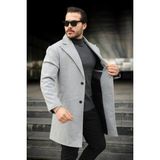 Baselco Slim Fit Astarlı Uzun Kaşe Kaban - XL - Orta Gri