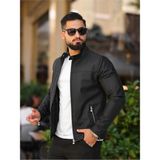 Baselco Slim Fit Erkek Siyah Premium Deri Ceket Polo Yaka ve Suni Deri Malzeme ile Şık
