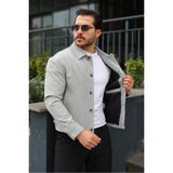 Baselco Spor Şık Rahat Kumaş Düğmeli Mevsimlik Ceket - 2XL - Açık Gri