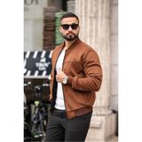 Baselco Unisex Süet Kolej Ceket - Günlük ve Spor Kombinlerin Vazgeçilmezi - Kahverengi Süet - XL