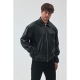 Baselco Unisex Vintage Oversize Deri Ceket Slim Fit Tasarım Suni Deri Malzeme ile Şık - 2XL - Siyah