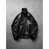 Baselco Vintage Bomber Oversize Deri Ceket - Siyah