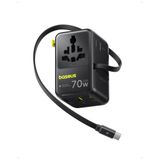 Baseus Enercore Evrensel Priz Adaptörü 70W Geri Çekilebilir Kablolu, 2 AC Prizi + 2USB-A + 1USB-C ile Uluslararası Seyahat Şarj Cihazı, ABD, İngiltere, Çin, Japonya, Tayland ile Uyumlu