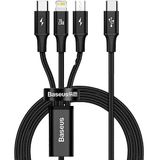Baseus Rapid 3 İn 1 Hızlı Şarj Type-C to C+L+C PD 20W 1.5 m Siyah Kablosu