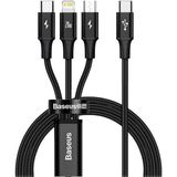Baseus Super Şarj 20W 1.5mt Type-C Micro Iphone Şarj Kablosu Iphone 11 12 13 14 15 Pro Max Şarj Kablo - Siyah
