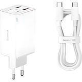 Baseus Super Şarj Akım Korumalı Gan6 Pro 65W Şarj Başlık ve 100W Şarj Kablo 2xusb-C 2xusb Şarj Aleti - Beyaz