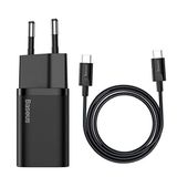Baseus Süper Sİ PD 25W Type-C TO Siyah Kablo Setli Duvar Şarjı Cihazı