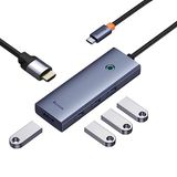 Baseus UltraJoy 5’i 1 Arada USB Hub, 1x HDMI 4K@30Hz + 4x USB 3.0 Port, Çoklayıcı Adaptör, Type-C Girişli Cihazlar İçin Uyumlu, Gri