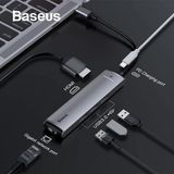 Baseus USB Type C 6in1 HDMI 3x USB 3.0 RJ45 Çoğaltıcı ADAPTÖR-(5775) - TK002M-6XT8P4 - Gri