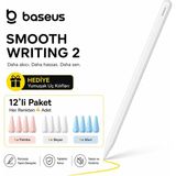 BASEUSONLINE Baseus Smooth Writing 2 Stylus Manyetik Wireless Şarjlı iPad Kalem - Avuç Içi Reddi ve Eğim Hassasiyetli + 3 Renkli 12'li Paket Kalem Ucu Kılıfı Hediye - Beyaz