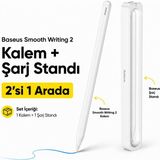 BASEUSONLINE Baseus Smooth Writing 2 Wireless Şarjlı iPad Kalemi + Manyetik Şarj Standı 2'si 1 Arada Set - Avuç Içi Reddi, Eğim Hassasiyeti Palm Rejection - Beyaz