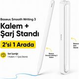 BASEUSONLINE Baseus Smooth Writing 3 Wireless Şarjlı iPad Kalemi + Manyetik Şarj Standı 2'si 1 Arada Set - Avuç Içi Reddi, Eğim Hassasiyeti Palm Rejection - Beyaz