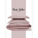 Basic Addict - Pamuk Saten Cizgili Nevresim Takimi/ Pudra Pembe