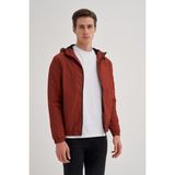 Basic Crinkle Kumaş Baharlık Kapşonlu Regular Fit MONT-10200 - Kiremit - XL