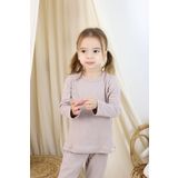 Basic Fitilli İnterlok Kumaş %100 Pamuk 1-5 Yaş Vizon Bebek Pijama Takımı