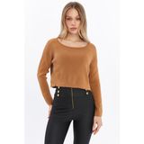 Basic Gri Triko Crop Kazak - Standart - 0-Kahverengi