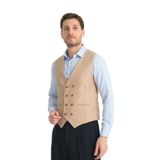 Basic Kruvaze V Yaka Slim Fit Yelek Bej 52