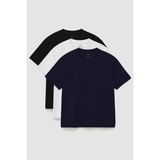 Basic O Yaka Büyük Beden 3lü Paket Siyah-Beyaz-Lacivert Erkek T-Shirt 88072