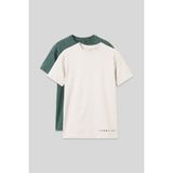 Basic Oversize O Yaka 2li Paket Ekru-Açık Yeşil Erkek Çocuk T-Shirt - 11297