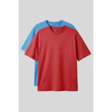 Basic Oversize O Yaka 2li Paket Fiesta-Petrol Mavi Erkek T-Shirt - 88377