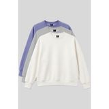 Basic Oversıze O Yaka 3lü Paket Ekru-Taş- Açık Eflatun Kadın Sweatshirt - 97053