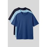 Basic Oversize O Yaka 3lü Paket Lacivert-Açık Mavi-Parlament Erkek T-Shirt - 88377