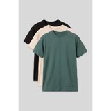 Basic Oversize O Yaka 3lü Paket Siyah-Bej-Açık Yeşil Erkek Çocuk T-Shirt - 11297