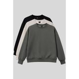 Basic Oversıze O Yaka 3lü Paket Siyah-Haki- Bej Kadın Sweatshirt - 97053