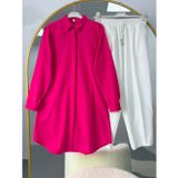 Basic Oversize Tunik Gömlekli Takım Pembe