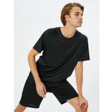 Basic Spor Tişört Reglan Kol Bisiklet Yaka Dokulu