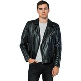 Basics & More Erkek Motorcu Deri Ceket - 6735 - Siyah - XL
