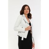 Basics & More Kadın Deri Ceket Bm-01 - L - Beyaz