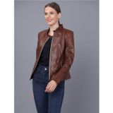 Basics&More Bayan Kestane Deri Ceket Kestane 2XL