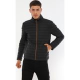 Basics&More Erkek Dik Yaka Hakiki Deri Ceket - UZ01 Lacivert Tafta 3XL