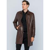Basics&More Erkek Hakiki Deri Uzun Ceket - French Çay Rengi M