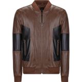 Basics&More Erkek Kestane/Siyah Hakiki Deri Ceket Kestane - Siyah 3XL