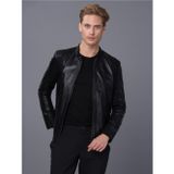 Basics&More Erkek Siyah Deri Ceket Siyah 2XL