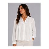 Basics&More Kadın Oversize Keten Görünümlü Yazlık Gömlek - Beyaz
