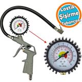 Basınç Göstergeli Lastik Şişirme Tabancası Saatli Jak Hortum Ve Sibop Uyumlu Şambrel Tekerlek Hava