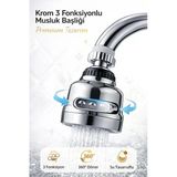 Basınçlı Ve Sıçramasız 3 Modlu 360° Döner Krom Musluk Başlığı Evye Lavabo Ve Çeşme Batarya Ucu