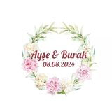 Basit Yapraklı Yuvarlak Çelenk Etiketi Kına Nişan Düğün 3X3 Cm Özel Etiket / 50 Adet Sticker