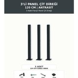 Başkent Çit Sistemleri 3'lü Panel Çit Direği 120CM Yükseklik Antrasit Renk - 120 x 120