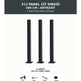Başkent Çit Sistemleri 3'lü Panel Çit Direği 200CM Yükseklik Antrasit Renk - 200 x 200
